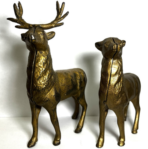 Set of Two Antique Cast Iron Deer Still Banks