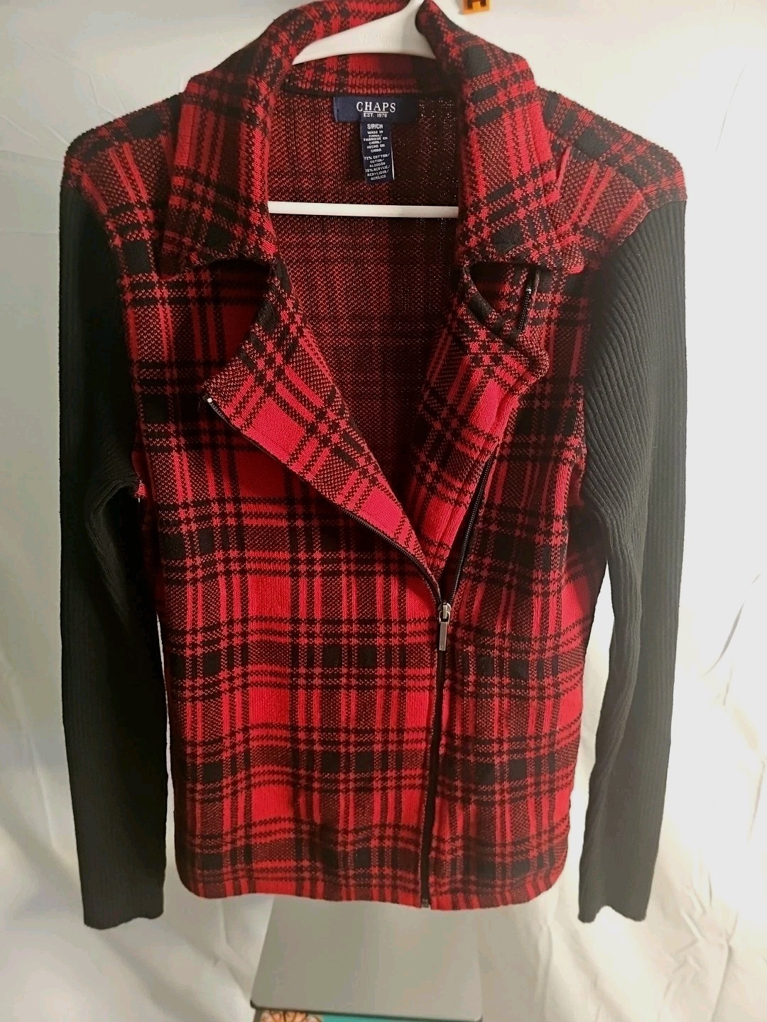 Red & Black Plaid Flannel Zip Jacket by Chaps Size PS Was $99