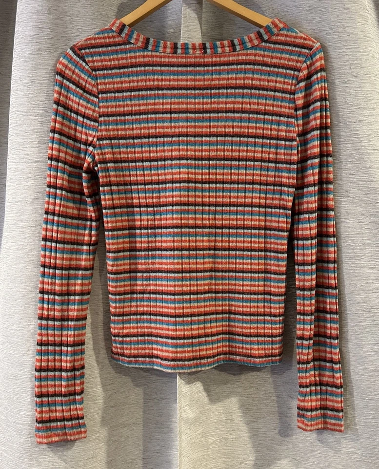 Mudd Retro Fuzzy Knit Top Multi Color Striped 90s Vibes Aesthetic Sz M - Image 3 of 4
