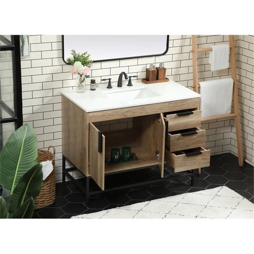 Elegant Decor Eugene 42" Aluminum MDF Single Bathroom Vanity in Natural Oak - Picture 8 of 8