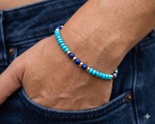 Kingman Turquoise  Lapis Bracelet  AAA 4mm Turquoise Beads  Gold or Silver