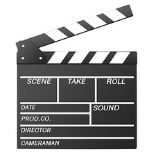 Movie Film Clap Board, Hollywood Clapper Board 11"W x 12"H, White;black