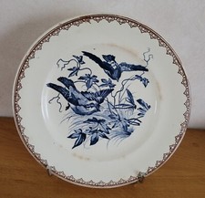 Assiette ancienne XIXième faïence de CLAIREFONTAINE/Terre fer/ OISEAUX  insectes