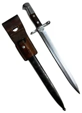 SWISS K31 BAYONET WITH SCABBARD AND LEATHER FROG.
