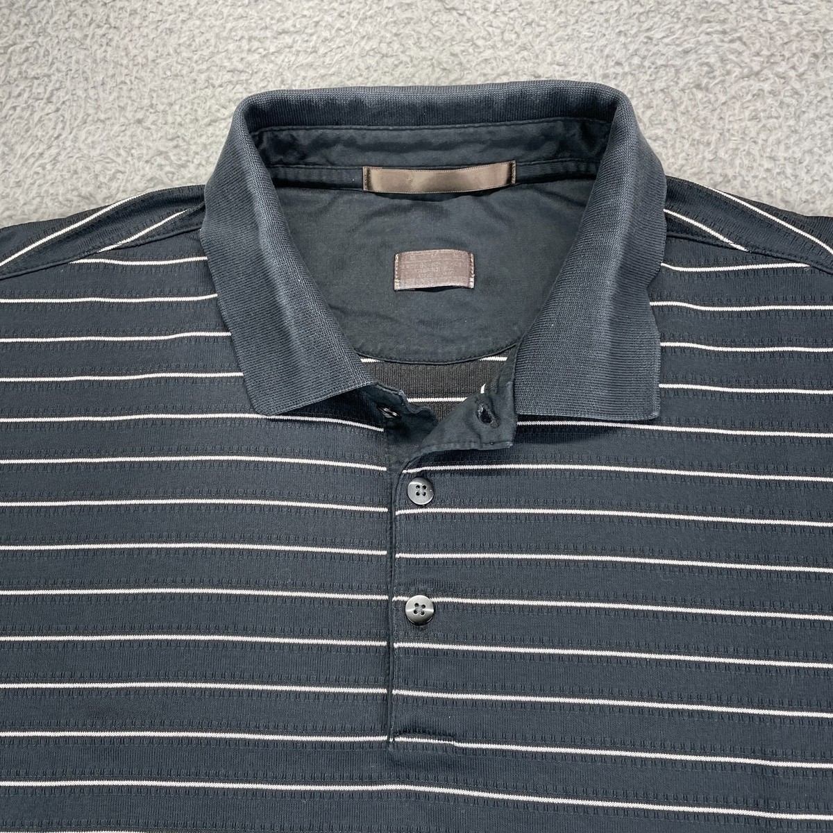 TIGER WOODS ストライプ ポロシャツ Tiger Woods NIKE Golf Polo Shirt Men M Black Striped Fit Dry