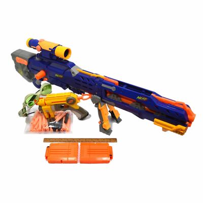NERF LOT; LONGSHOT CS-6 BLASTER **ISSUE** + C-307a PULL-BACK