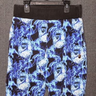 A Bathing Ape Jogger Pants Men's Small Blue Flame Graphic Print