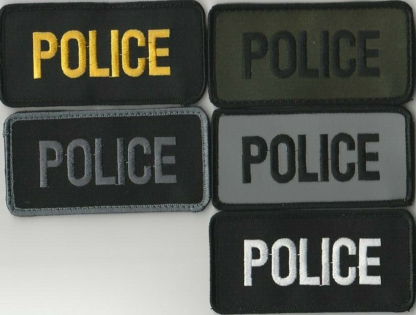 POLICE vest patch 4" x 2" with full hook backing, ASST COLORS AVAILABLE
