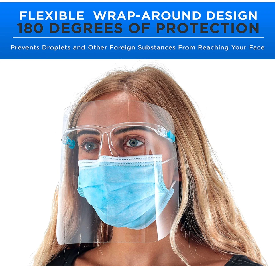 500 Pack Reusable Blue Glasses Face Shield Anti Air Dust Cover Unisex Protection - Image 2 of 4
