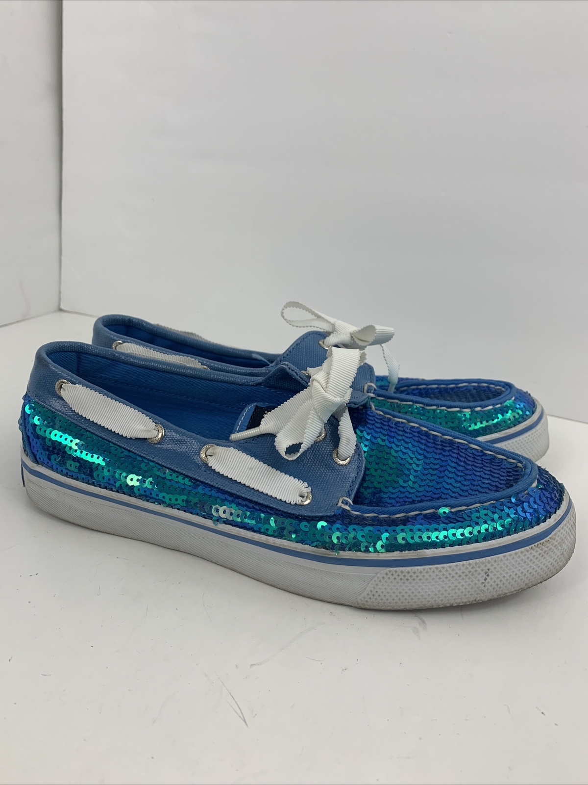 Iridescent Blue Sequin Boat Shoes Size 