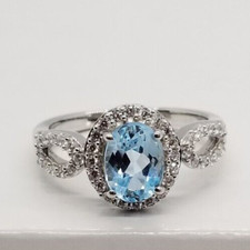 Sterling Silver 925 Blue Topaz Oval Simulated Crystal CZ Ring Size 7