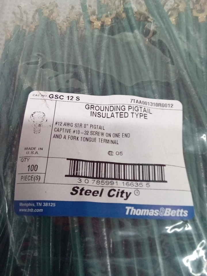 100pk Thomas & Betts, GSC12S, 12 AWG, 8" Pigtail, Grounding Wire Sbwh-c172-bb.yy - Image 2 of 4