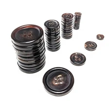A Lot of 10 Genuine Horn Buttons for Suit Jacket, Blaze 4-Hole Flat Dark Brown