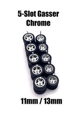 5x 1/64 Scale Chrome 5 Slot 11/13mm Wheels w/ Rubber Tire for Hot Wlz 55 Gassers
