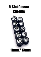 5x 1/64 Scale Chrome 5 Slot 11/13mm Wheels w/ Rubber Tire for Hot Wlz 55 Gassers