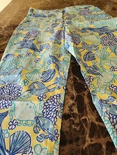 Vtg Lilly Pulitzer Sz 4 Cotton/Spandex Capri Pants Blue Lobster Crab White Label
