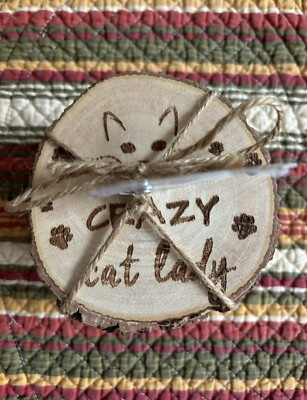 Set of 4 MERITAGE Wood Slice  Crazy Cat Lady  Coasters