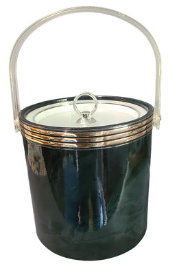 Vintage Mid-Century Modern Marbleized Green Lucite Handle Ice Bucket U.S.A Made