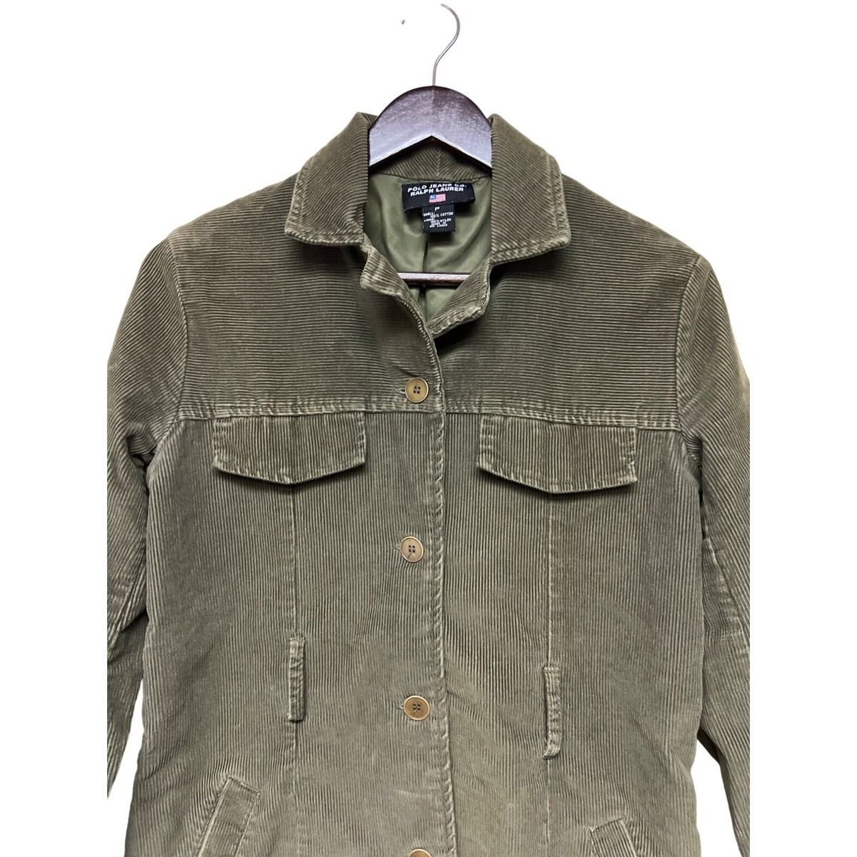 Polo Jeans Ralph Lauren Green Wide Corduroy Button Jacket Women's