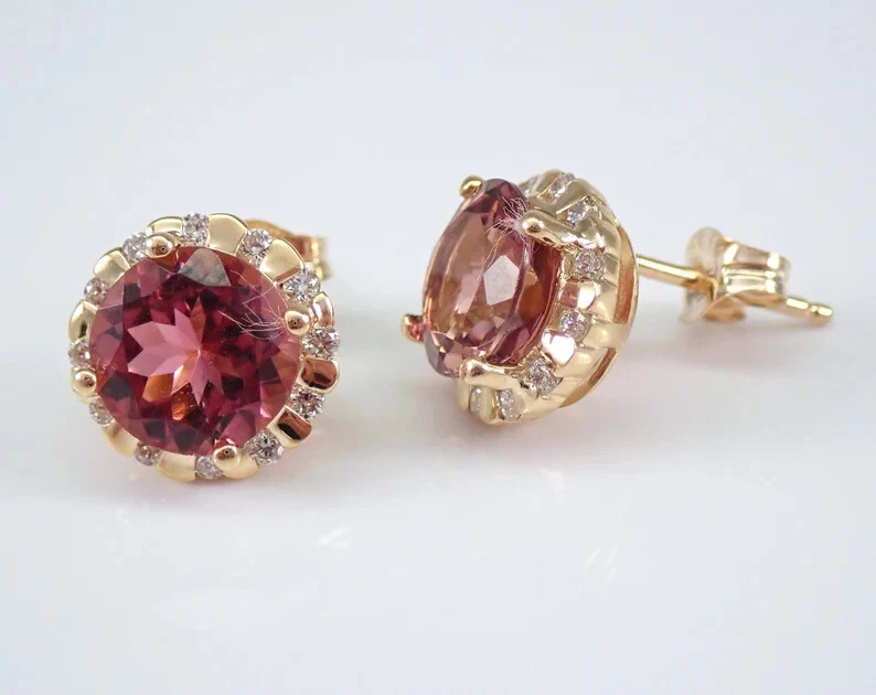 2.50Ct Round Natural Pink Tourmaline Stud Earrings 14K Yellow Gold Plated Silver - Image 4 of 4