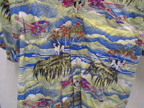 Big Dogs Hawaiian Shirt, S/S, Large, Multicolor w/Big Dogs, Planes, & Palms - Picture 2 of 6