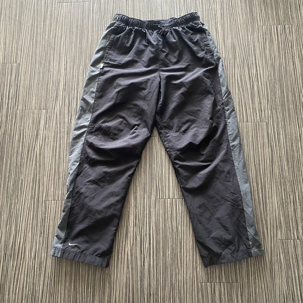 Vintage Y2K Nike Nylon Track Pants Mens Small Black Grey Striped 2000