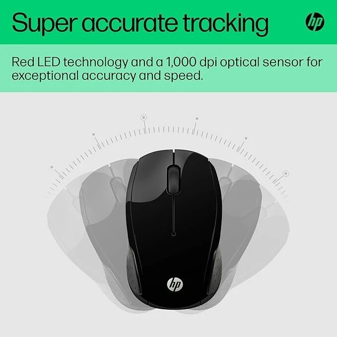 HP 200 Black 2.4 GHz USB Wireless Mouse with Red LED 1000 DPI Optical Sensor - Image 3 of 4