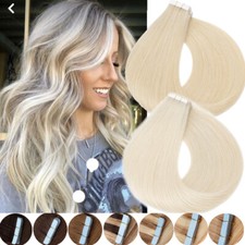 Tape In Russian Remy Human Hair Extensions Skin Weft FULL HEAD Thick White 200G