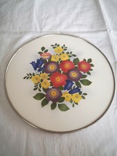 Porzellan Tortenplatte Kuchenplatte Blumen mit Metallrand Shabby          