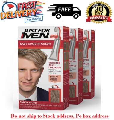 Just For Men Easy Comb-In Hair Color Kit Ammonia Free A-10 Sandy Blonde 3 Pack