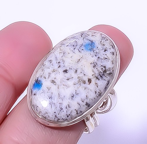 K2 Blue - Azurite In Quartz 925 Silver Handmade Jewelry Ring s.9 T980 A373