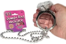 JUMBO DIAMOND RING NECKLACE Fake Silver Beads Bachelorette Party Gift Gag Joke 