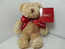 NWT FAO Schwarz Toys "R" Us Tan with Red Ribbon Bow Tie Teddy Bear Plush Toy 7"