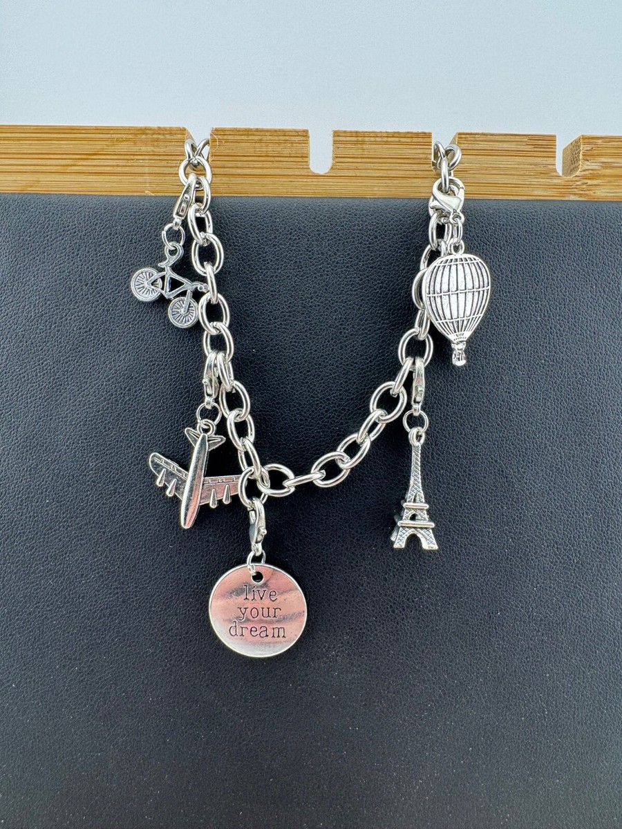 Hand Crafted Stainless Steel Travel Theme Charm Bracelet
