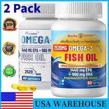 Omega 3 Fish Oil,2520mg EPA & DHA Best Essential Omega 3 Fatty Acids,120 ct