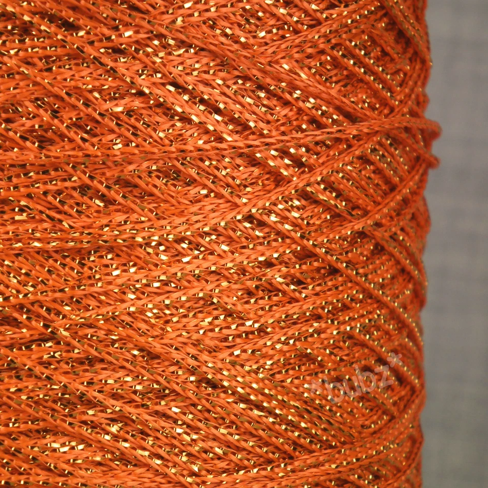 ORANGE METALLIC LUREX VISCOSE THREAD 200g CONE HAND MACHINE KNITTING WEAVING - Image 2 of 3