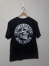 2015 Hot Leathers Outer Banks Bike Week Skull Motorcycle Black Graphic Shirt L L