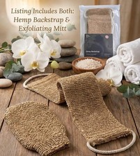 Natural Hemp Exfoliating Back Scrubber Strap & Mitt Set Bath Body Spa Loofah UK