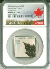2018 Canada S$3 Rose Gold Gilt Maple Leaf Quartet Upper Left NGC Reverse PF70