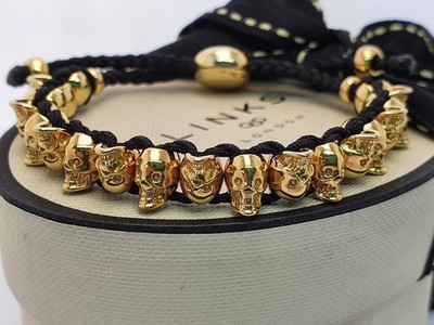 Links of London mini skull bracelet sterling silver friendship GOLD black cord