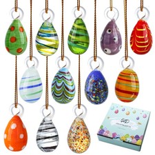 12PCS Blown Glass Easter Eggs Hanging Ornaments for Easter Tree Decorations H...