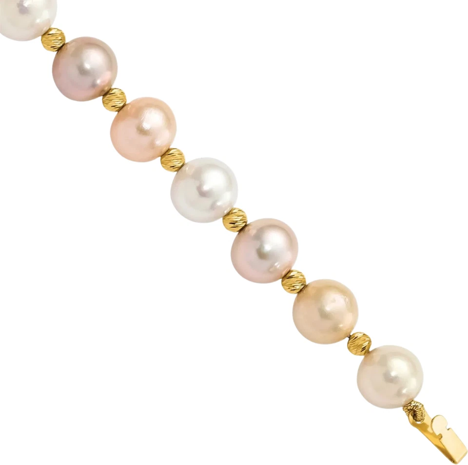 Oro amarillo macizo 14K 8 mm rosa púrpura blanco redondo perla cultivada de agua dulce... Foto 3 de 4