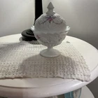 Vintage Westmoreland milk glass lidded dish from the Della Robbia line