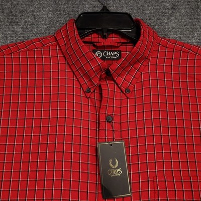 Chaps Button Down Shirt Men's Size Large Red Black Check Plaid Long Sleeve NEW