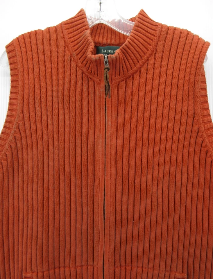 DE COLECCIÓN Lauren Ralph Lauren Suéter Mujer 2X Plus Naranja Chaleco Cárdigan Grueso Foto 2 de 4