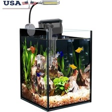 1.5 Gallon Nano Glass Fish Tank Self Cleaning Indoor W/ LED Light Filter New