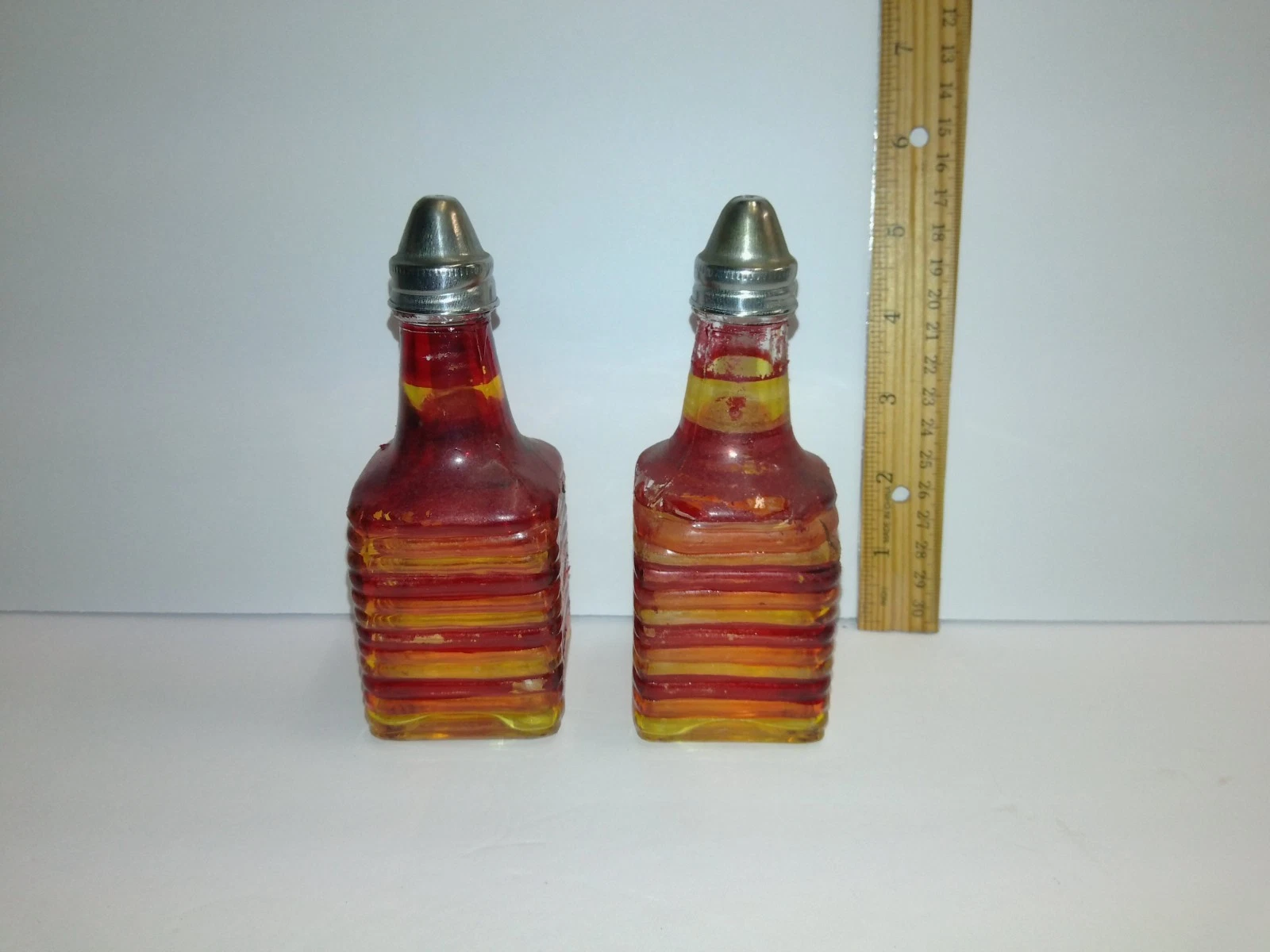 Tablecraft Beehive Collection Oil & Vinegar Dispensers Amber, Orange, Red Ribbed
