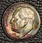 1956 Roosevelt dime, Gem BU, Beautiful toning both Sides