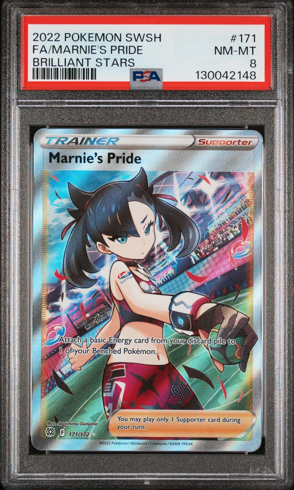 2022 POKEMON SWORD & SHIELD BRILLIANT STARS #171 FULL ART/MARNIE'S PRIDE PSA 8