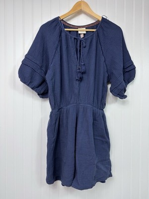 Knox Rose Blue Gauze Romper Tassel Tie Boho Short Sleeve XL Cottagecore